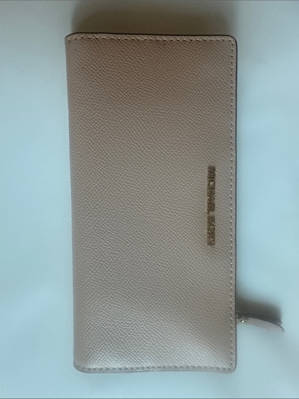 Michael Kors Light Blush Leather Zip Wallet with Gold Logo